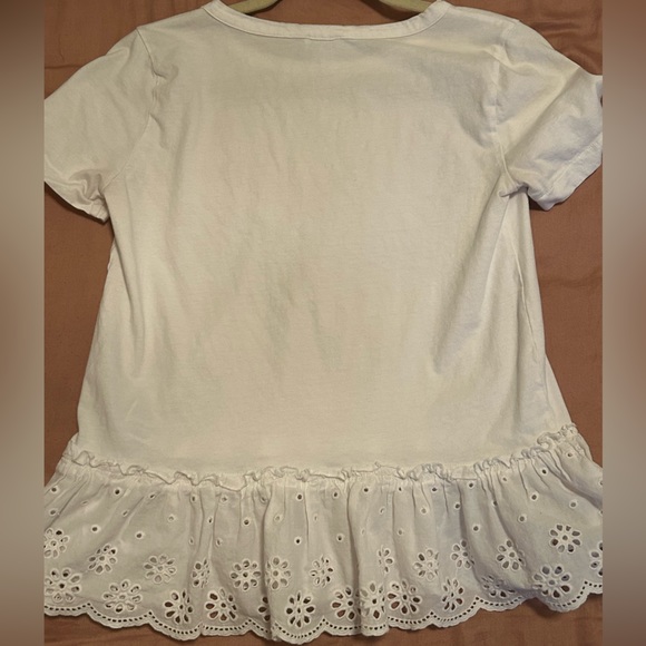J. Crew White Short Sleeve Shirt with Bottom Eyelet Trim; size XS - Picture 2 of 6